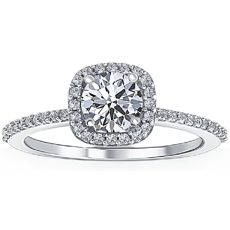 women heart-cut engagement rings -Certified 1 Ct TW Diamond Cushion Halo Engagement Ring 14k White Gold Lab Grown