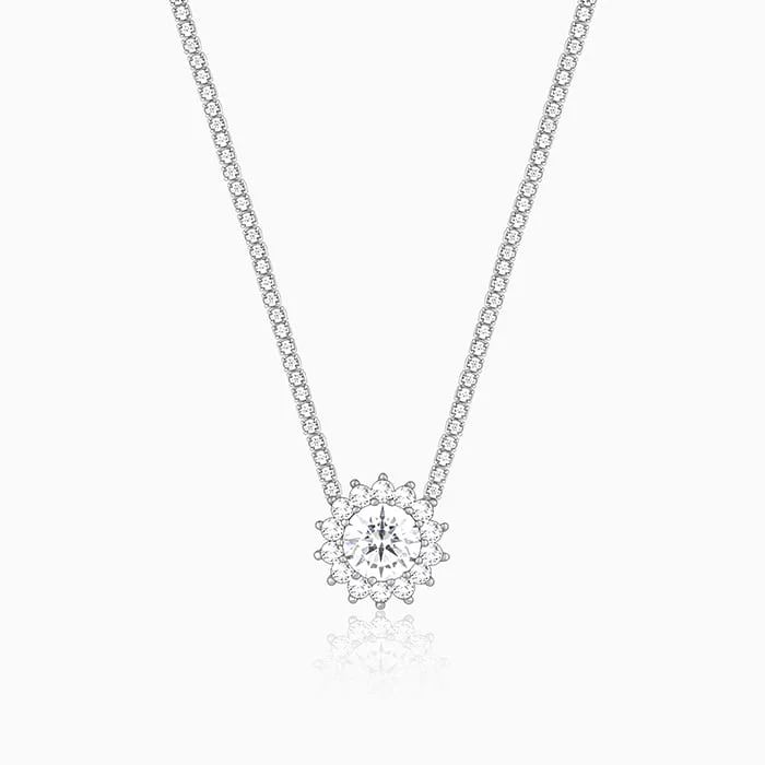 women eco-friendly necklaces -Silver Solitaire Floral Necklace