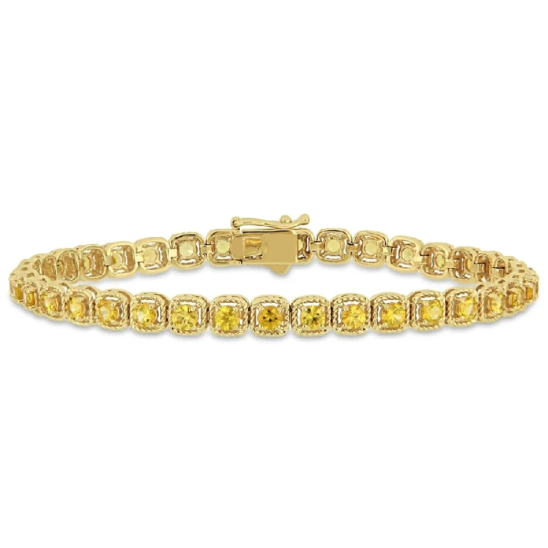 women chic bracelets -Miadora 14k Yellow Gold Yellow Sapphire Linked Halo Tennis Bracelet