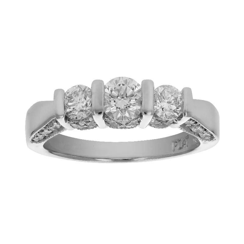 women halo engagement rings -1 1/2 cttw Diamond 3 Stone Ring Platinum