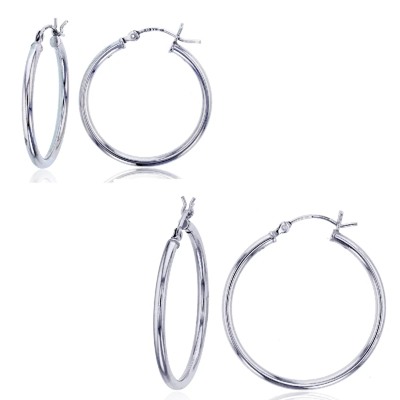 women luxury earrings for women -Sterling Silver Hoop 20MM & 30MM 2-Pair Earrings