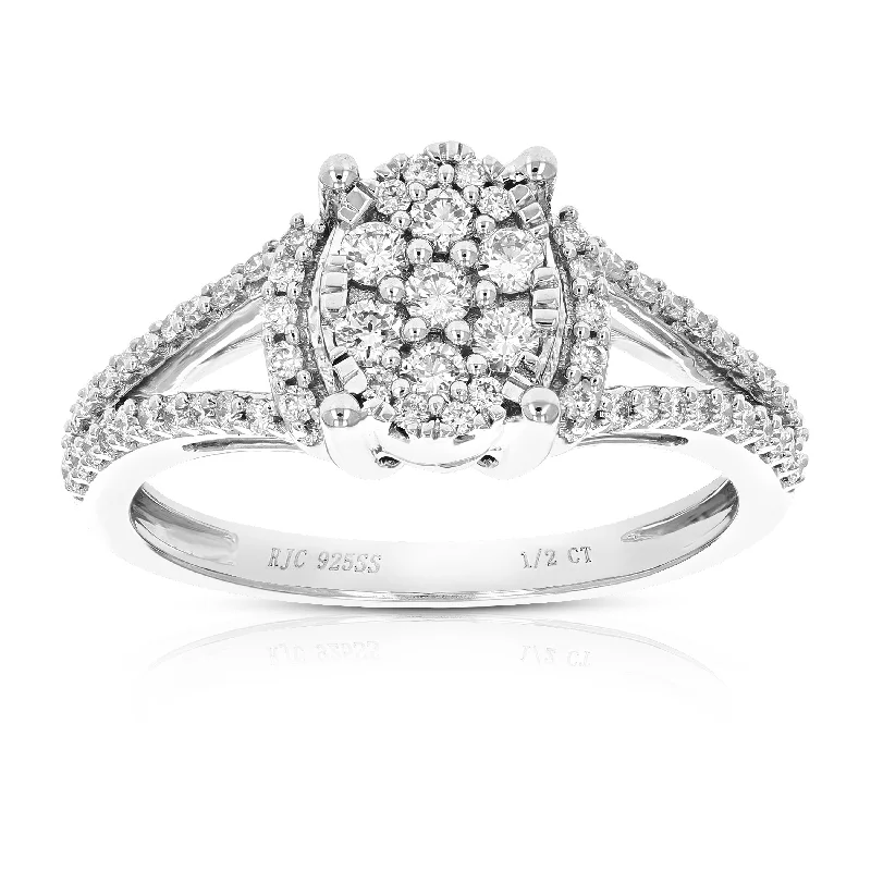 women exclusive engagement rings -1/2 cttw Round Lab Grown Diamond .925 Sterling Silver Wedding Engagement Ring