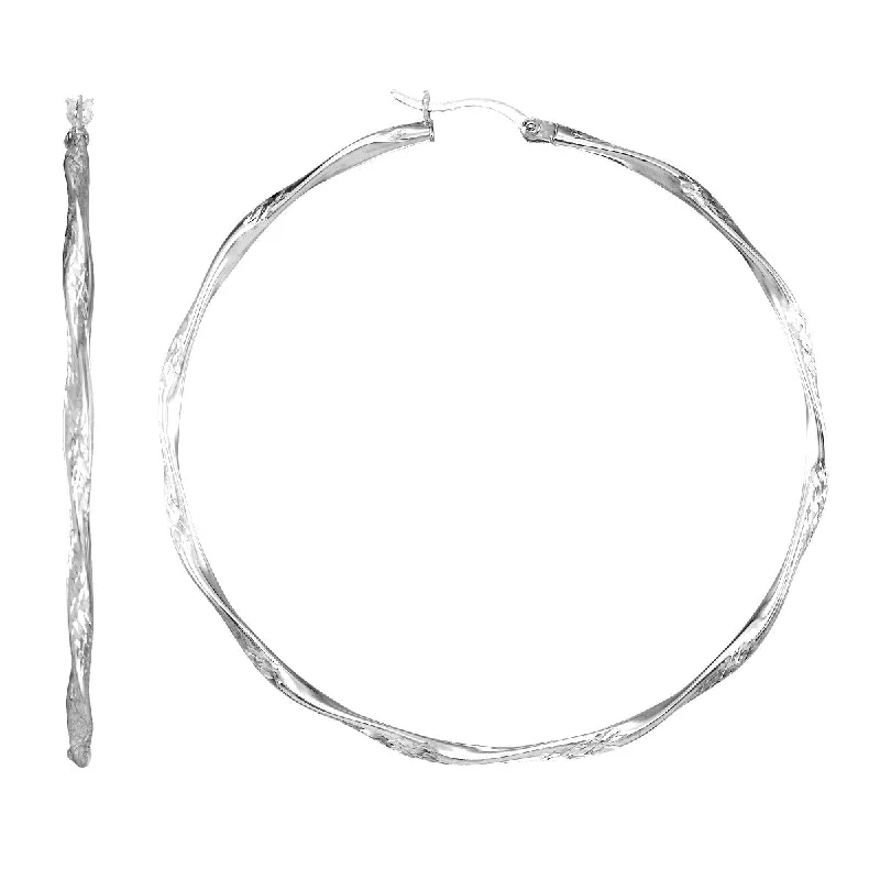 women oversized earrings -Simone I Smith Collection Platinum Plated Sterling Silver 60X2MM Diamond-Cut Twist Hoop Earrings