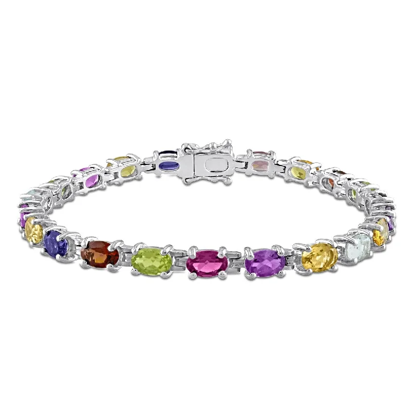 women bangle bracelets -Miadora 10 1/4ct TGW Oval Multi-Gemstone Bracelet in Sterling Silver