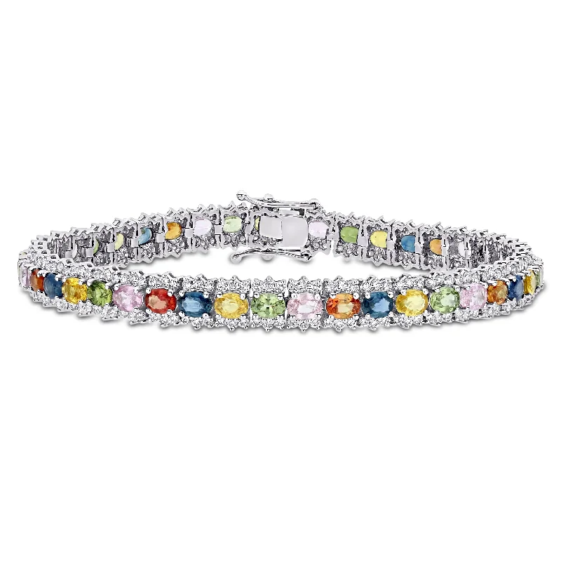 women layered bracelets -Miadora 18k White Gold 8 1/5ct TGW Oval Multi-Color Sapphire and 2 1/5ct TDW Diamond Tennis Bracelet