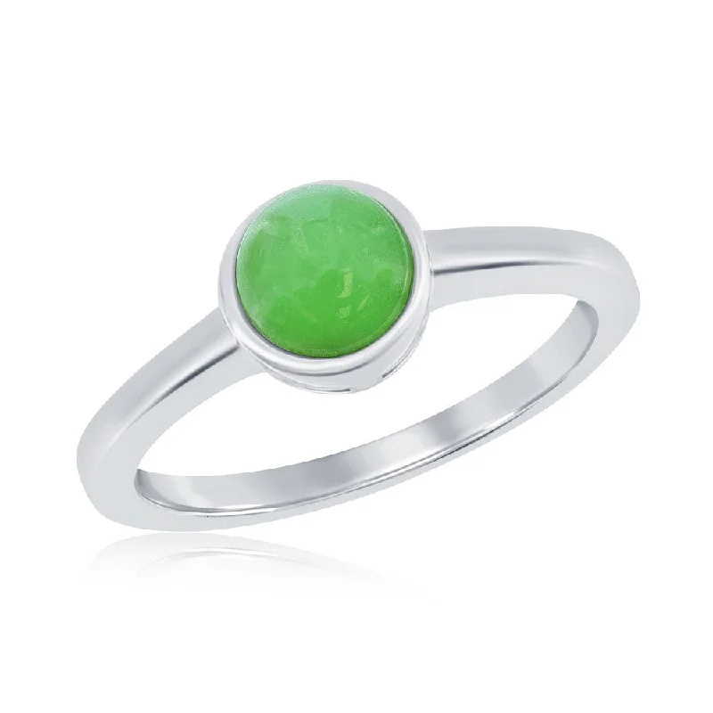 women matching engagement rings -Sterling Silver 6MM Round Jade Solitaire Ring