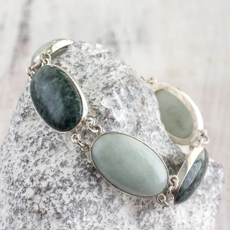 women stacked bracelets -Handmade Sterling Silver 'From the Queen' Jade Bracelet (Guatemala)