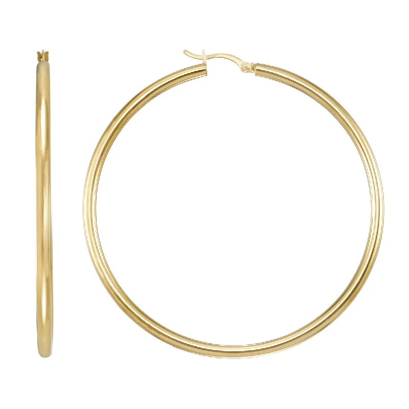 women pearl stud earrings -Simone I Smith Collection 18KT Yellow Gold Plated Sterling Silver 65X3MM Hoop Earrings