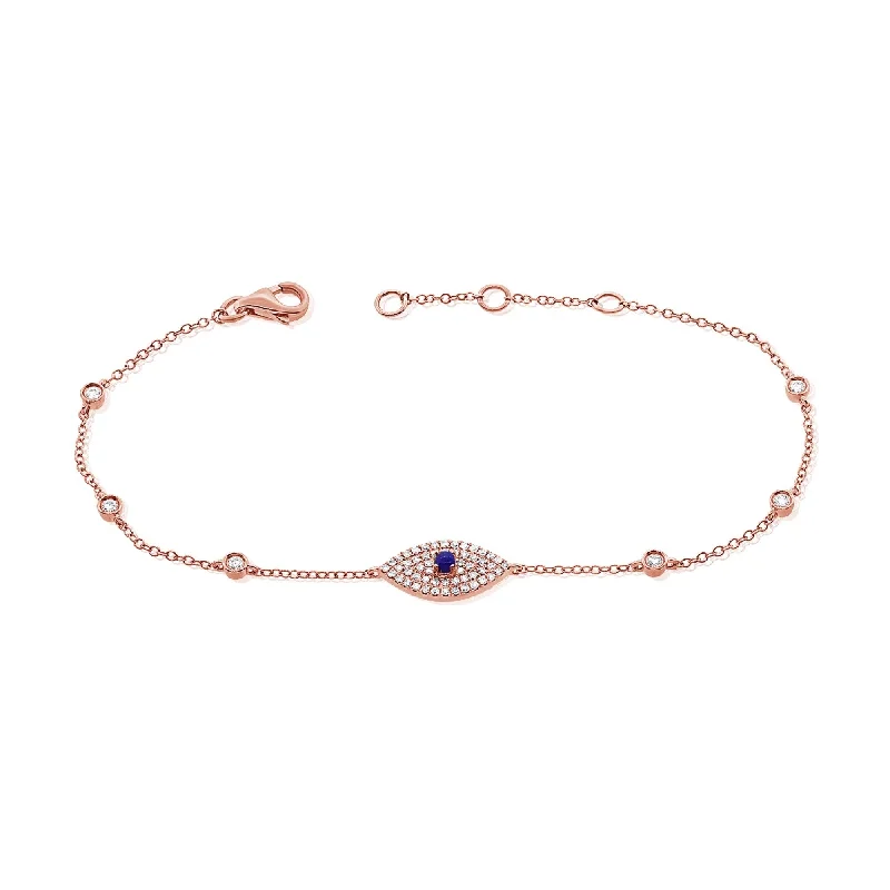 women luxury gold bangles -Joelle Evil Eye Bracelet Sapphire & Diamond 14K Rose Gold