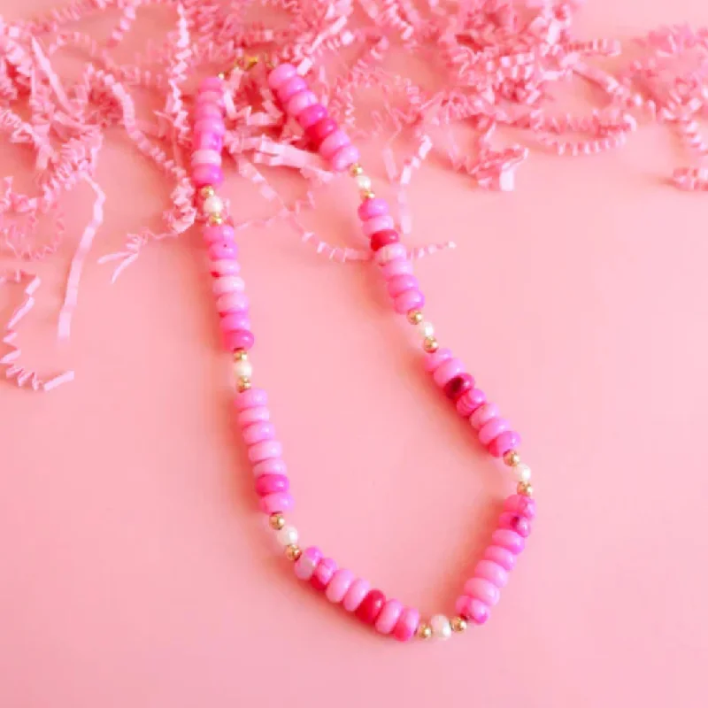 women beaded necklaces -Beaded Blondes | Pink Skies Gemstone Necklace