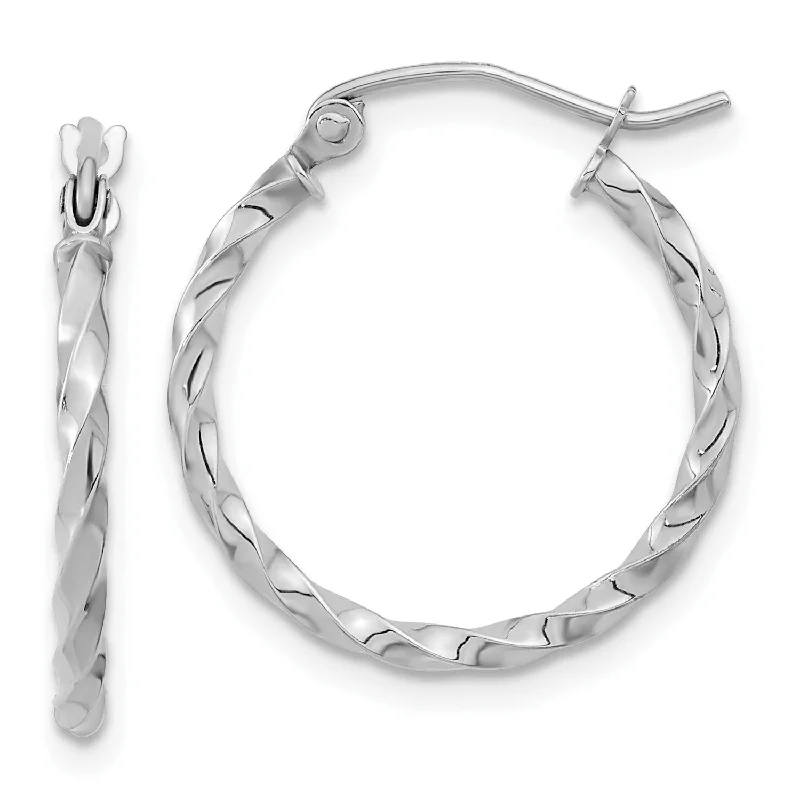 women drop earrings -10KT White Gold 20X2MM Twist Hoop Earrings