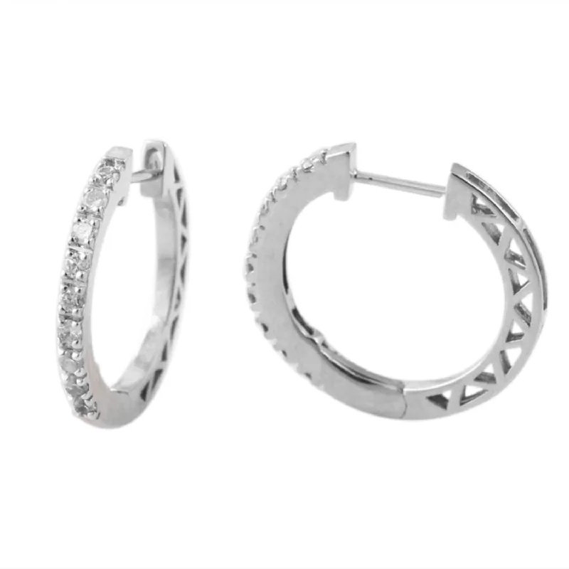 women statement gold earrings -1/4 CTW Diamond Hoop Earrings in 10KT White Gold