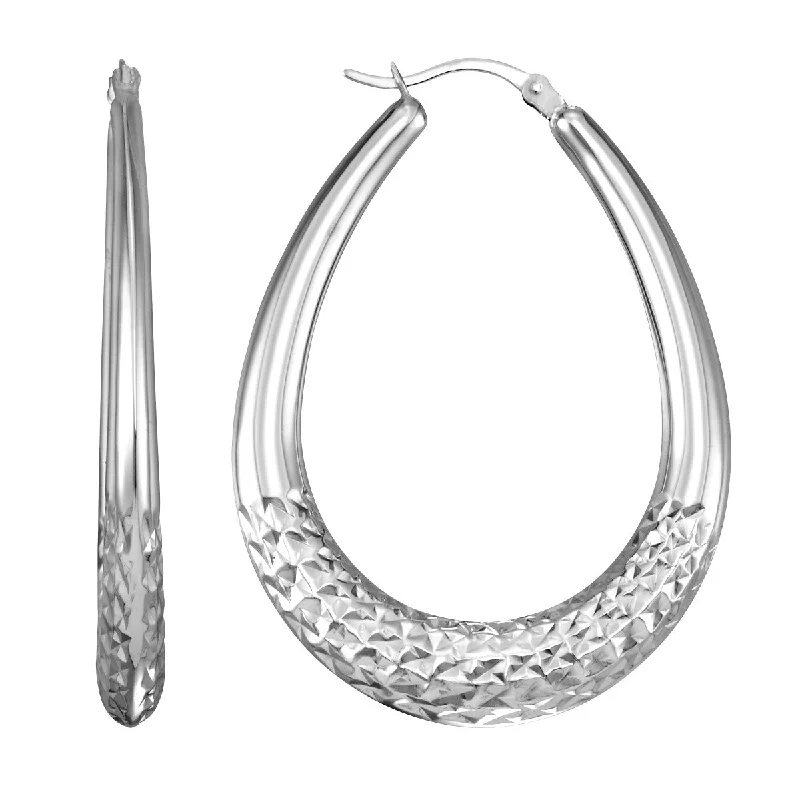 women gold earrings -Simone I Smith Collection Platinum Plated Sterling Silver 45X3MM Pear Shaped Hoop Earrings