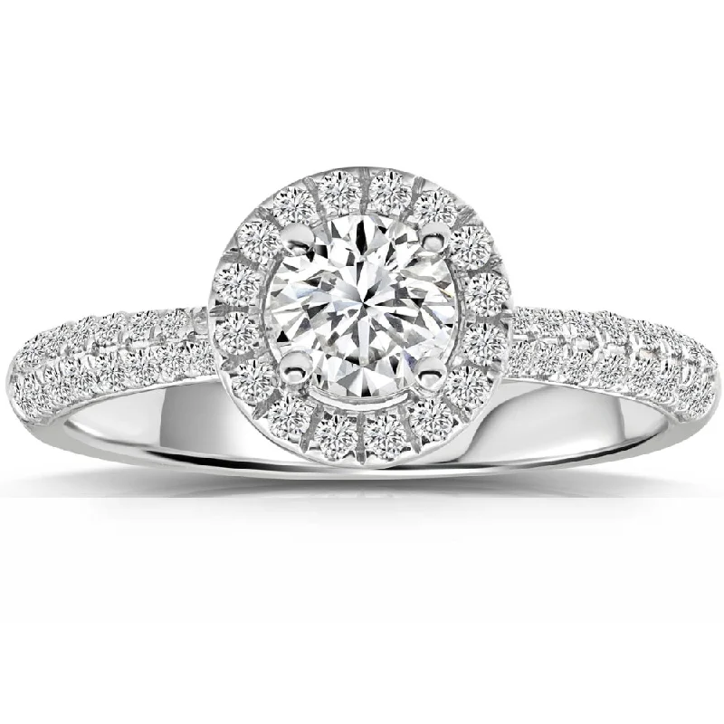 women modern solitaire engagement rings -1Ct Halo Diamond Accent Ring White Gold Lab Grown