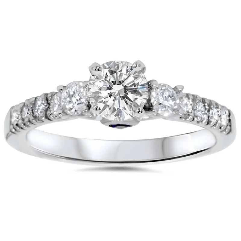 women double halo engagement rings -1ct Diamond & Blue Sapphire Engagement Ring 950 Platinum