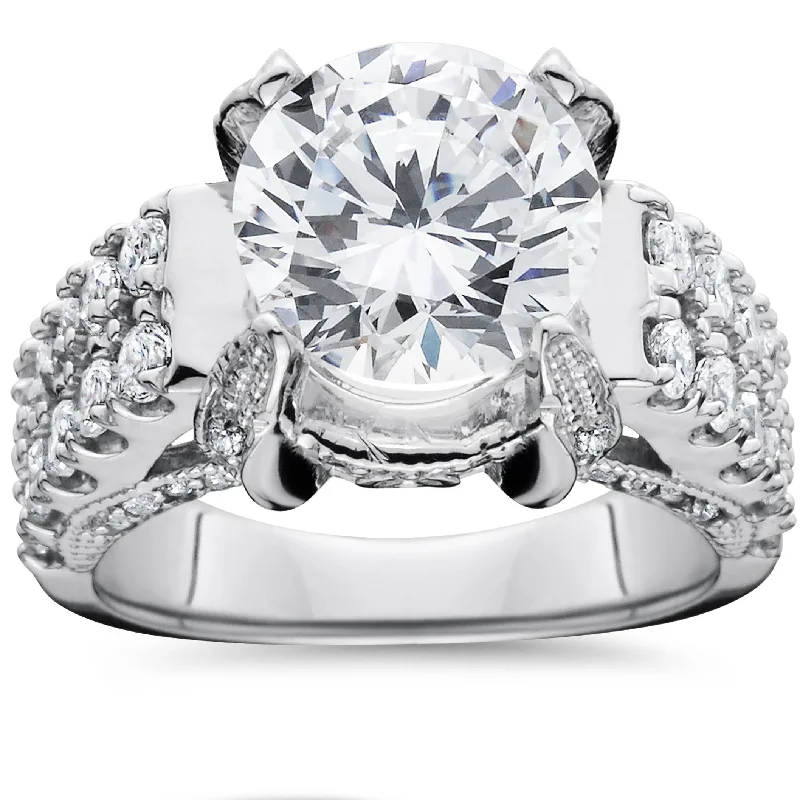 women halo engagement rings -Certified 4.50 Ct Lab Grown Diamond Engagement Ring 14K White Gold Vintage