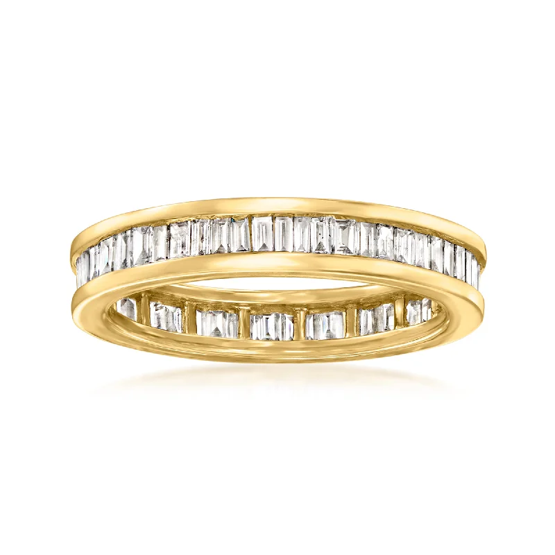 women vintage-inspired engagement rings -Ross-Simons Channel-Set Baguette Diamond Eternity Band in 14kt Yellow Gold