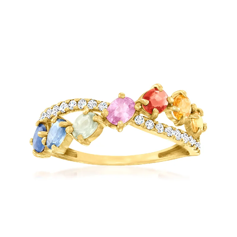 women heirloom engagement rings -Ross-Simons Multicolored Sapphire and . Diamond Crisscross Ring in 14kt Yellow Gold