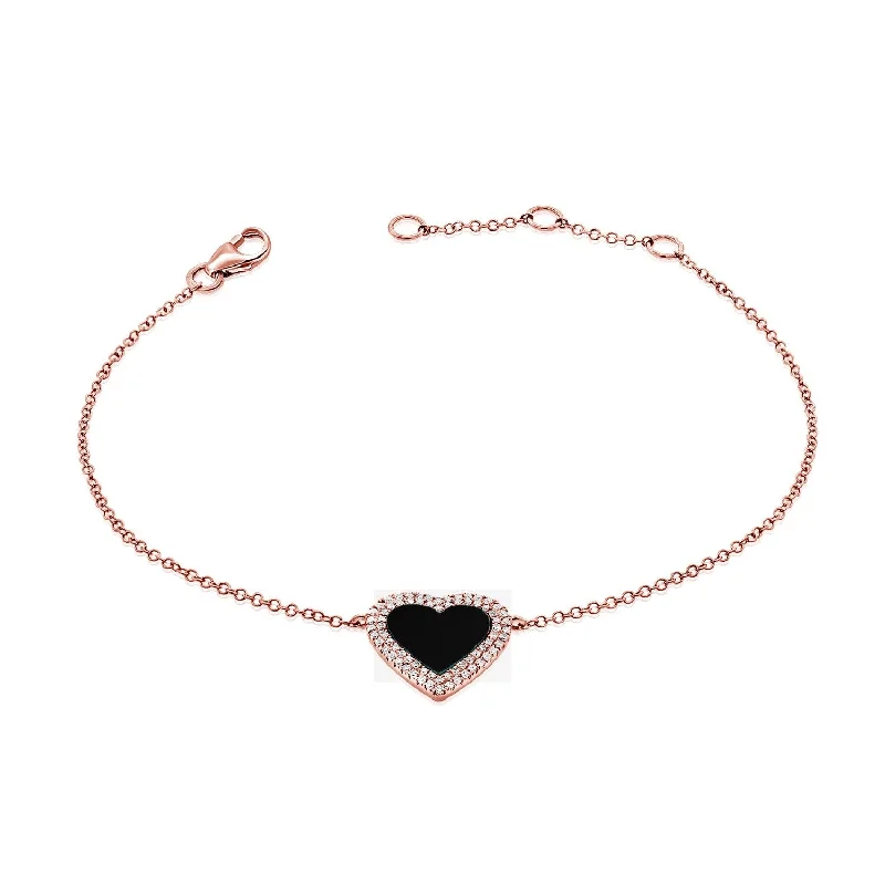 women diamond bangles -Joelle Heart Bracelet Onyx & Diamond 14K Rose Gold