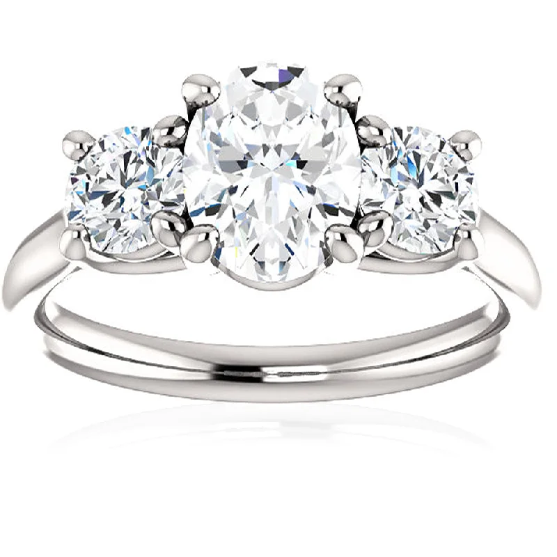 women bold engagement rings -1 3/4 Ct Moissanite & Lab Grown Diamond 3 Stone Engagement Ring 10k White Gold