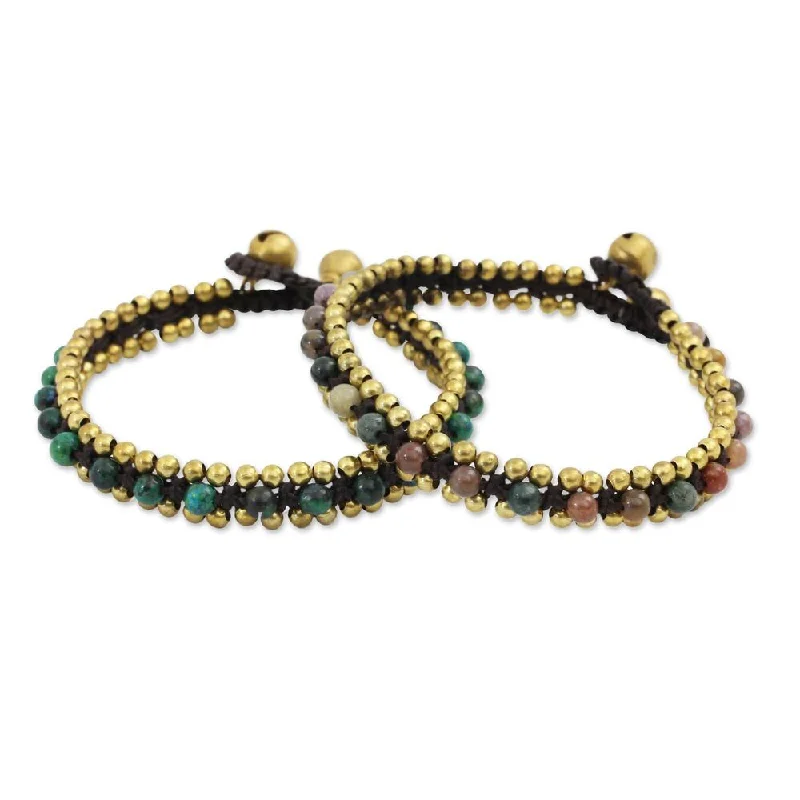 women luxury bangles -Handmade Set of 2 Brass 'Happy Times' Serpentine Agate Bracelets (Thailand)