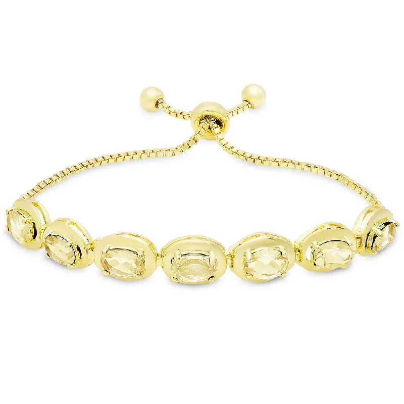 women beaded bracelets -Dolce Giavonna Gold Overlay Citrine Oval Adjustable Slider Bracelet