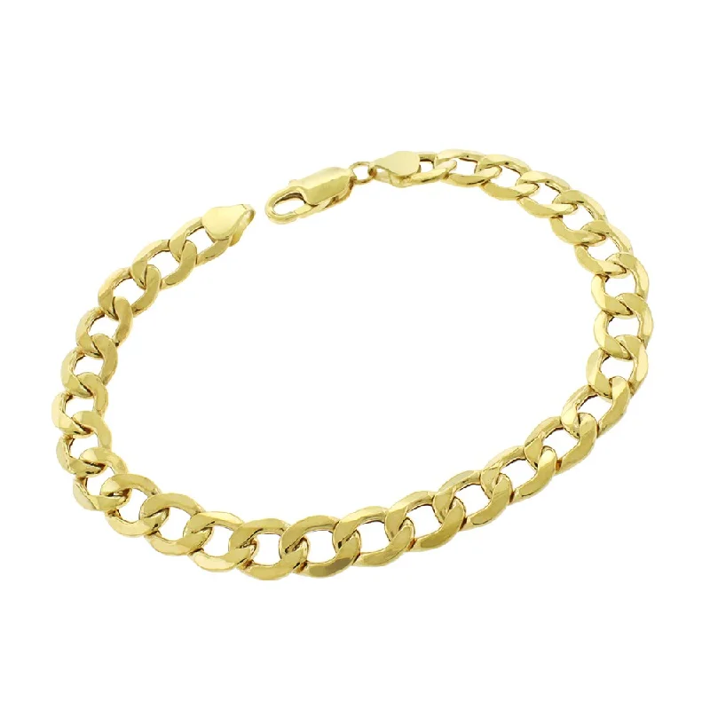 women minimalist bracelets -10k Yellow Gold 9mm Hollow Cuban Curb Link Bracelet Chain 9"