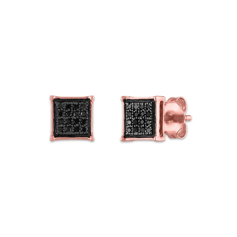 women minimalistic gold earrings -1/10 CTW Diamond Cluster Stud Treated Black Earrings in 10KT Rose Gold