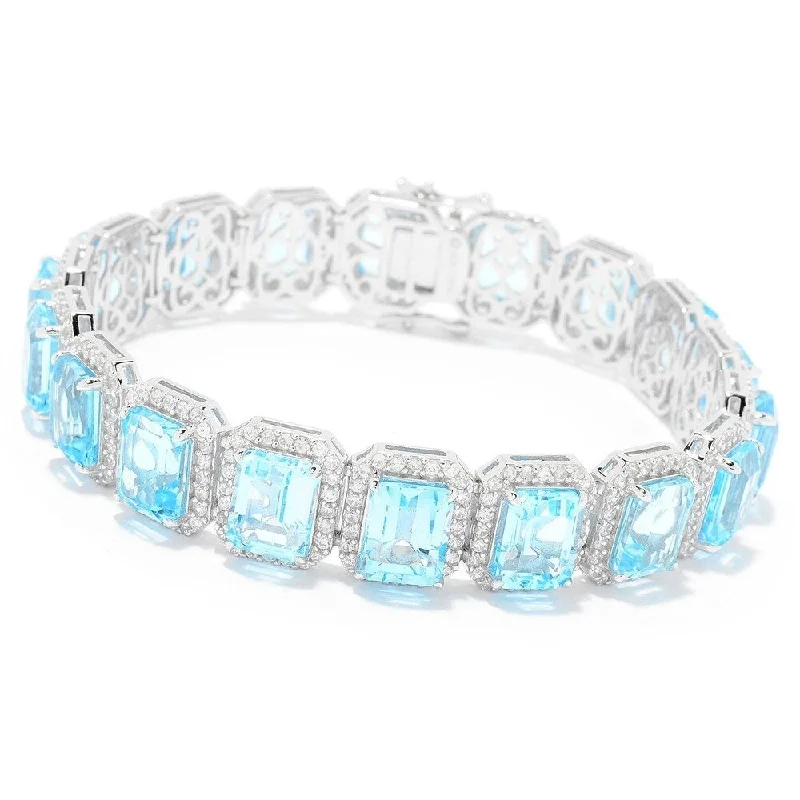 women wedding bracelets -Sterling Silver 7.5" 58.00ctw Sky Blue Topaz Bracelet