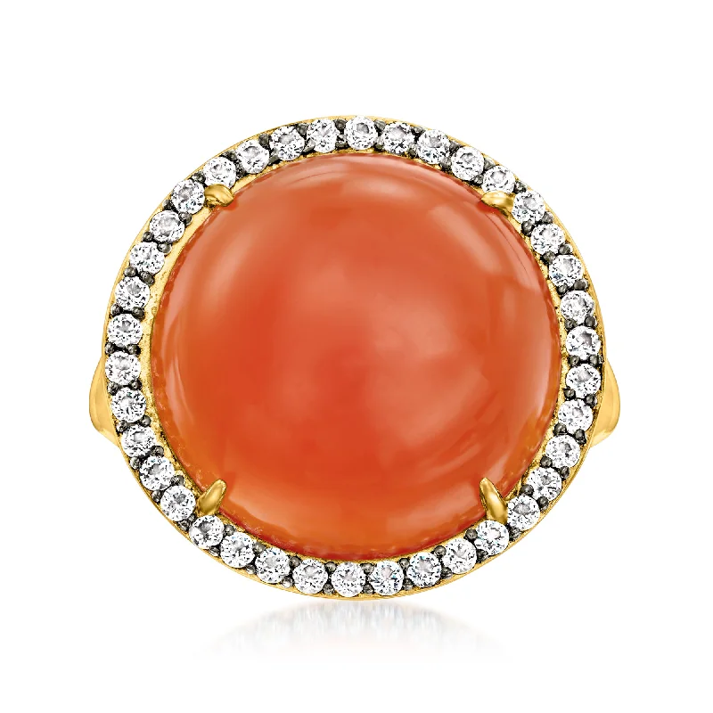 women heart-cut engagement rings -Ross-Simons Orange Carnelian and White Topaz Ring in 18kt Gold Over Sterling