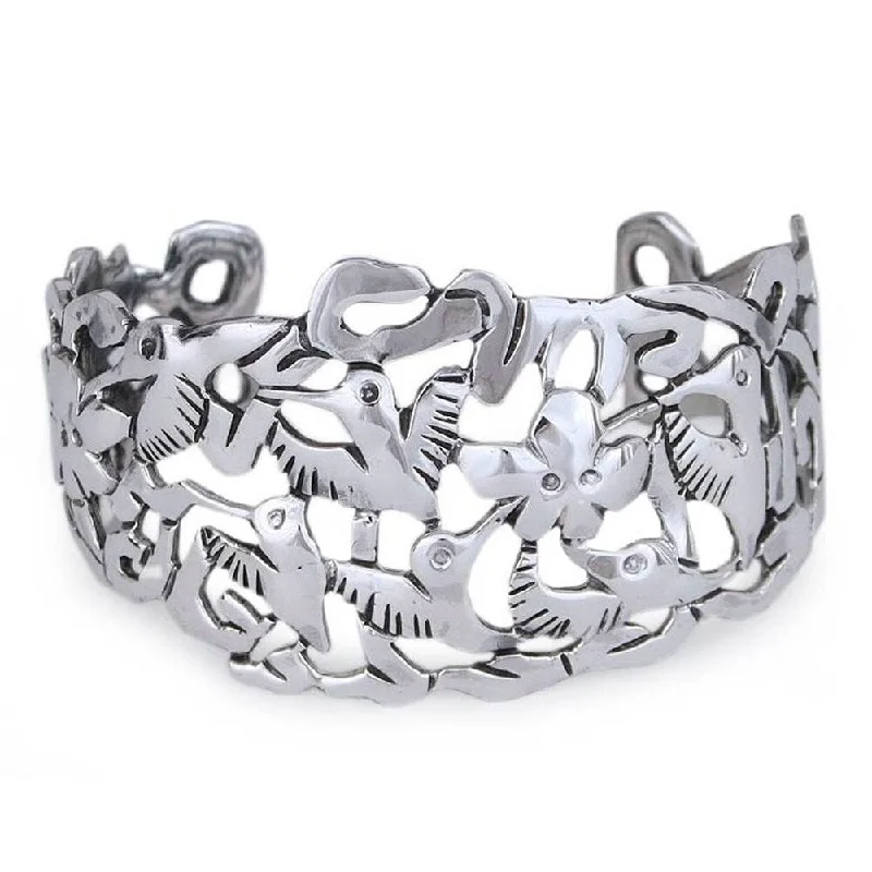 women classic bangles -Handmade Silver Hummingbird Mystique Cuff Bracelet (Mexico)