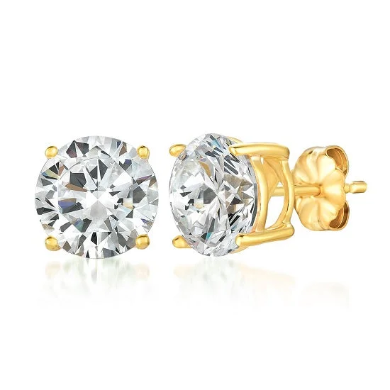 women designer hoop earrings -Crislu 18KT Yellow Gold Plated Sterling Silver Round Cubic Zirconia Stud Earrings