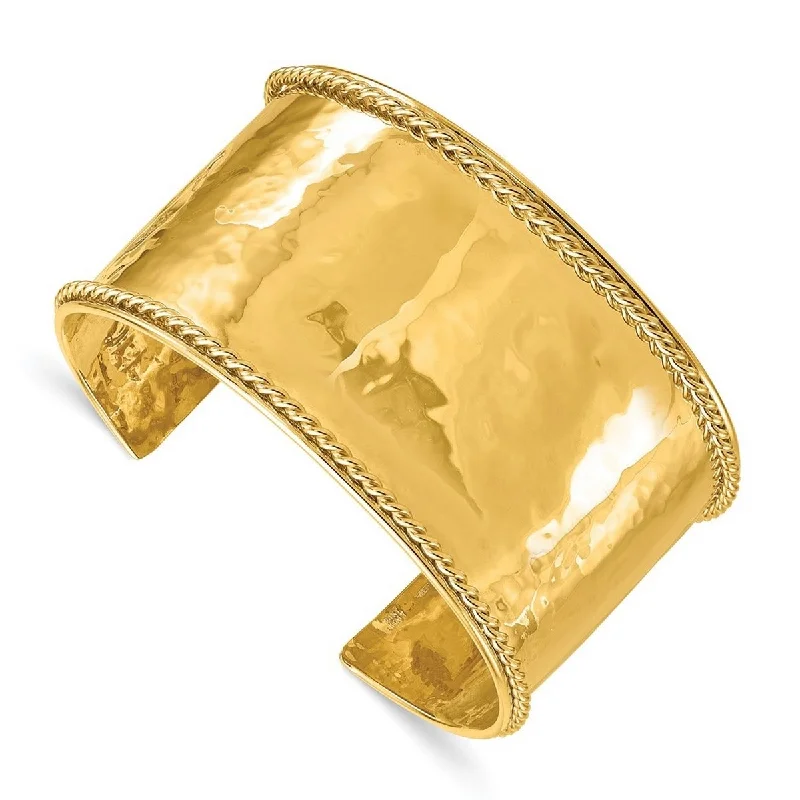 women eco-friendly bracelets -Curata Italian 14k Yellow Gold 37mm Rope Edge Cuff Bangle Bracelet