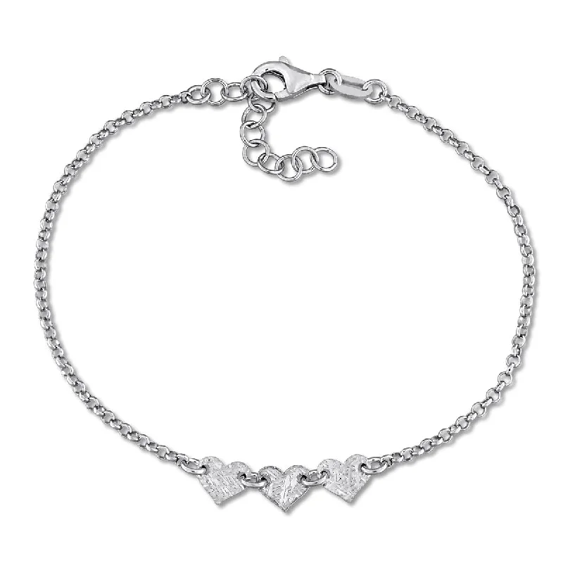 women silver bangles -Miadora 5.3mm Heart Center with 1.7mm Rolo Chain Bracelet Sterling Silver