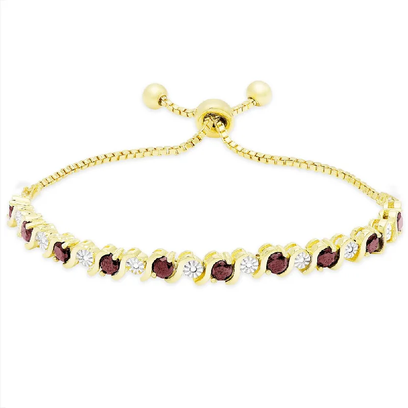 women bridal jewelry bracelets -Dolce Giavonna Gold Overlay Ruby and Diamond Accent Adjustable Slider Bracelet