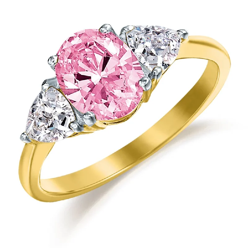 women halo rings -Pink Oval Trillion Ring