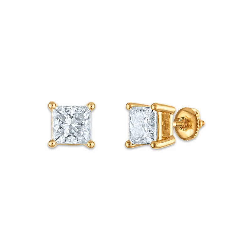 women trendy earrings -EcoLove 4 CTW Lab Grown Diamond Stud Earrings in 10KT Yellow Gold