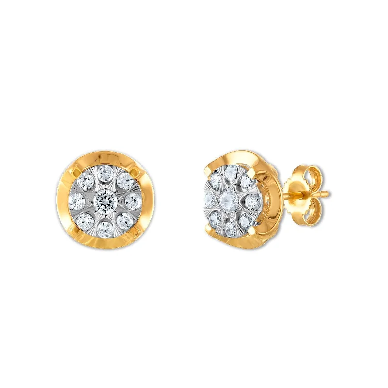 women gemstone stud earrings -1/4 CTW Diamond Cluster Stud Earrings in 10KT White and Yellow Gold