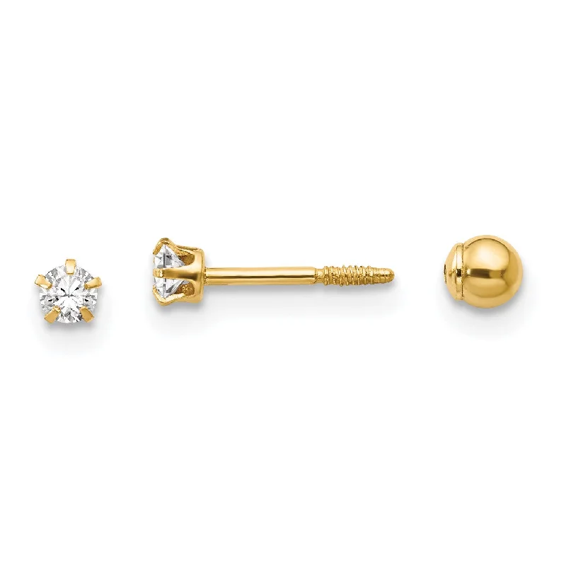 women affordable earrings -14KT Yellow Gold Crystal 3MM Reversible Stud Earrings