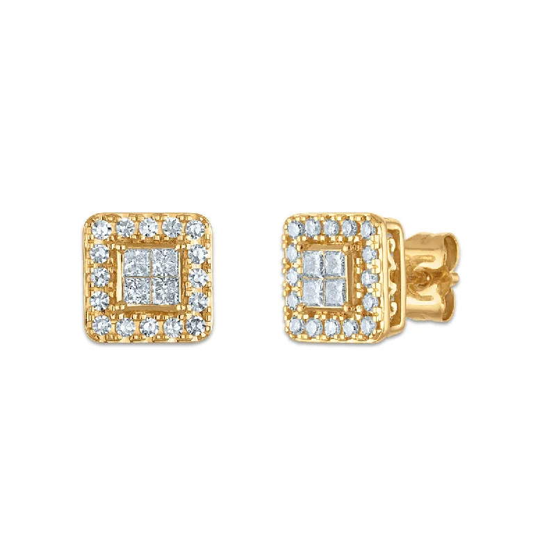 women hoop earrings -Red Hot Deal 1/2 CTW Princess Cut Lab Grown Diamond Stud Halo Earrings in 14KT Yellow Gold