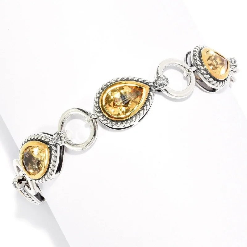 women silver bracelets -Sterling Silver Pear Cut Citrine & White Zircon Toggle Bracelet