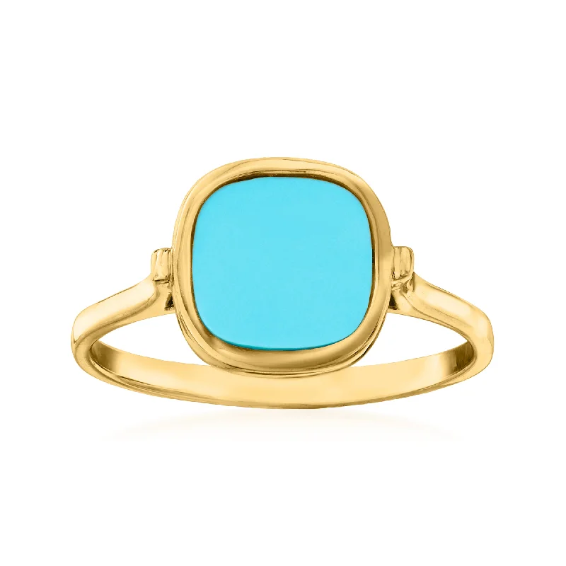 women chic engagement rings -Ross-Simons Italian Turquoise Ring in 14kt Yellow Gold