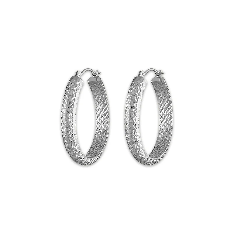 women sparkling earrings -10KT White Gold 4.5X23MM Hoop Diamond-cut Earrings