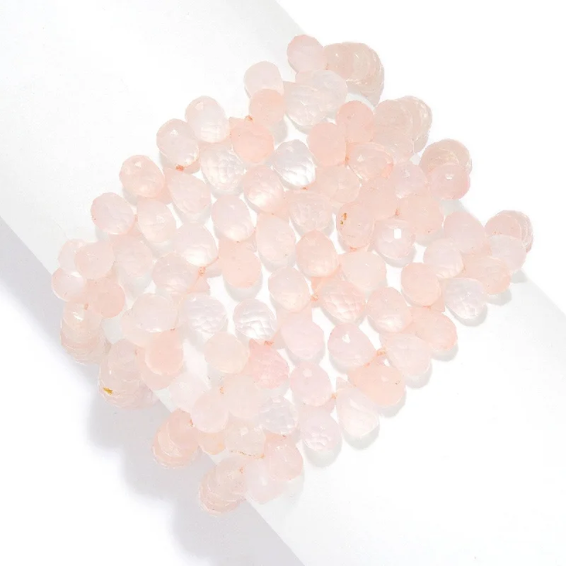 women classic bangle bracelets -Dallas Prince Sterling Silver 7.5" or 8.5" Rose Quartz Beaded Bracelet