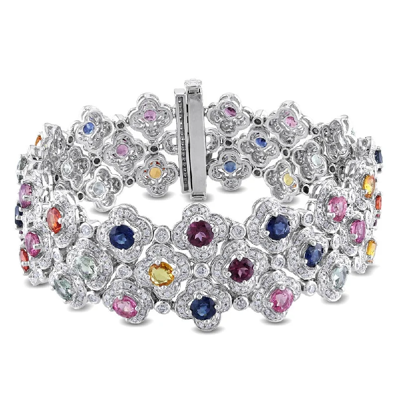 women trendy bracelets -Miadora Signature Collection 14k White Gold Sapphire and 3 7/8ct TDW Diamond Bracelet (G-H, SI1-SI2)