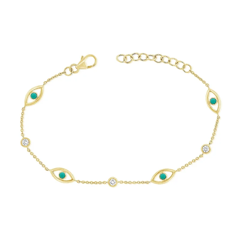 women sparkling bracelets -Joelle Evil Eye Bracelet Turquoise & Diamond 14K Yellow Gold