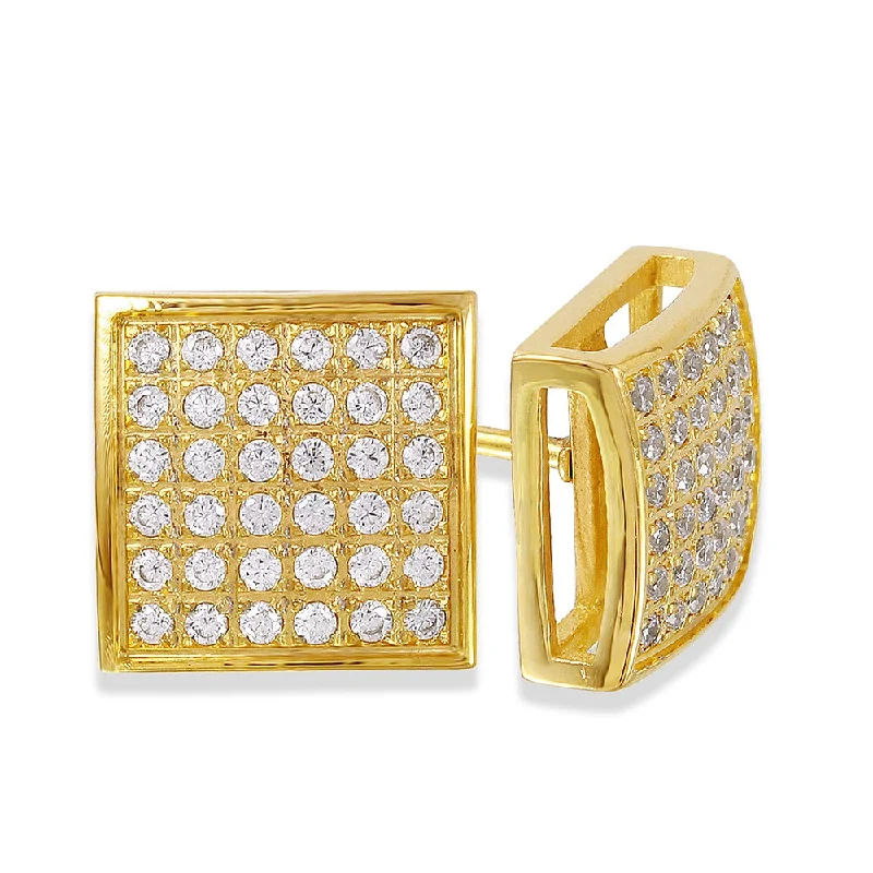 women diamond earrings -Yellow IP Stainless Steel Square Stud Earring with 3/8 CTW Pave Diamonds