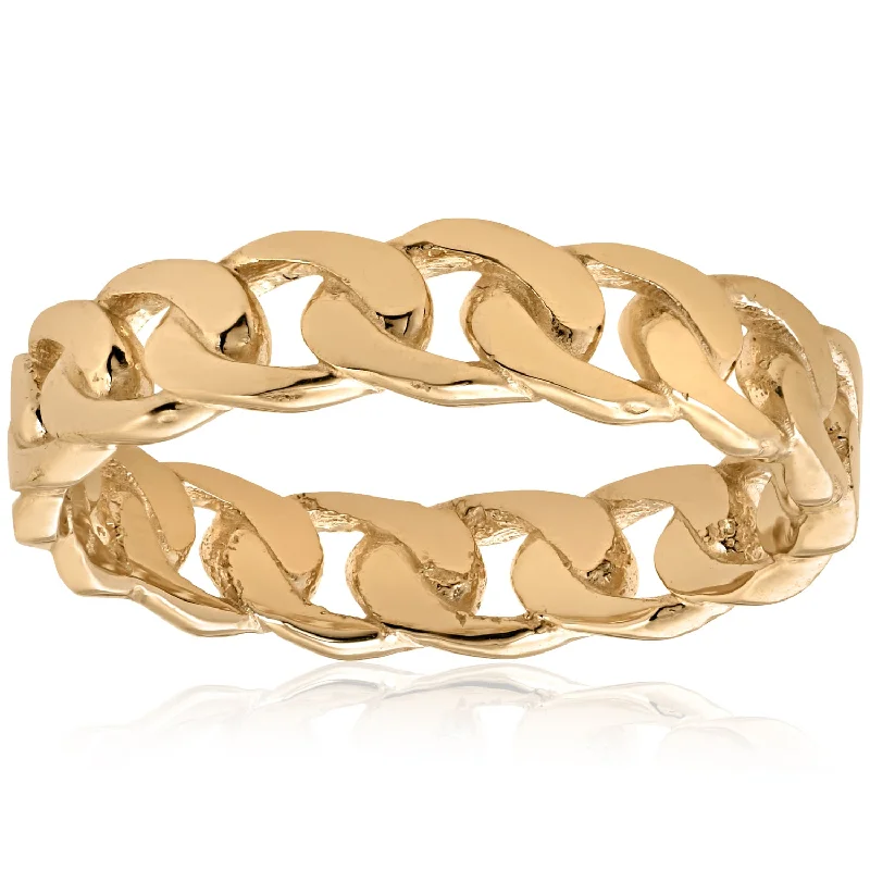 women diamond engagement rings -Mens 14k Yellow Gold Hand Braided Curb Linked Wedding Band