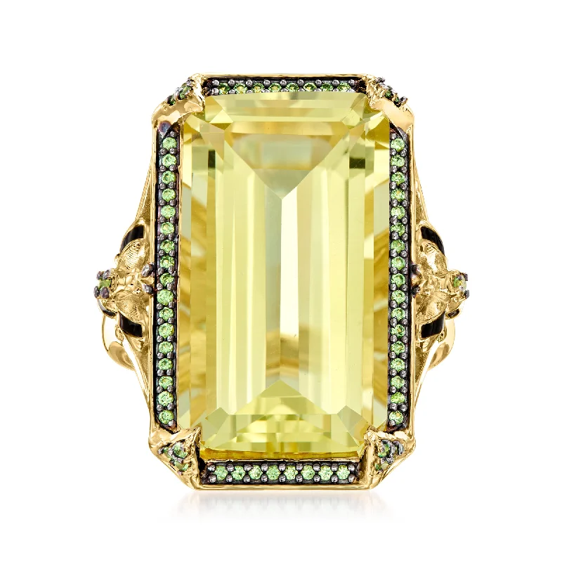 women bold engagement rings -Ross-Simons Lemon Quartz and . Tsavorite Ring With Black Enamel in 18kt Gold Over Sterling