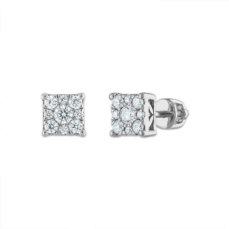 women heart-shaped earrings -EcoLove 1/2 CTW Lab Grown Diamond Cluster Stud Earrings in 14KT White Gold